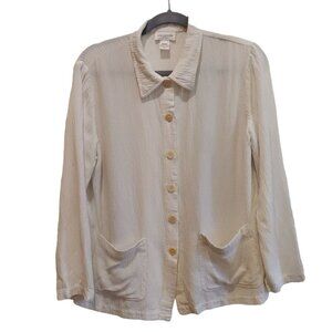 Jones New York Linen Blend Top Blouse Womans L Textured jacket Gauzy White beach